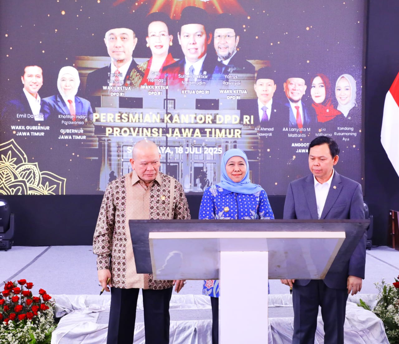 Gubernur Khofifah Resmikan Kantor DPD RI Jatim, Kini Saluran Aspirasi Lebih Dekat dengan Masyarakat
